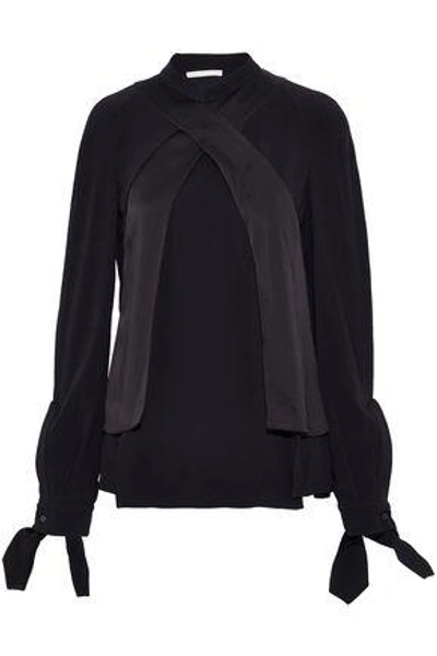 Antonio Berardi Woman Wrap-effect Satin-trimmed Crepe Blouse Black