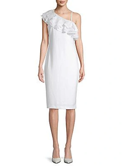 Calvin Klein Ruffled Asymmetrical Neck Dress In White