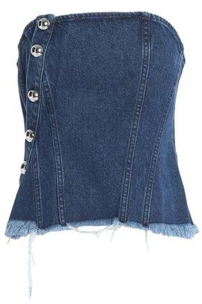 Marques' Almeida Woman Strapless Studded Denim Bustier Top Mid Denim