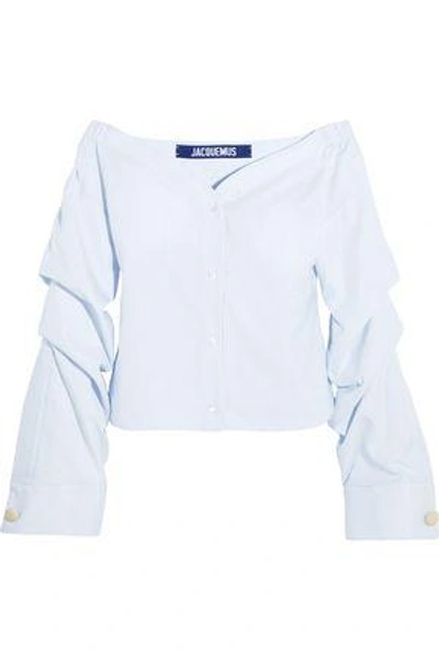 Jacquemus Woman Off-the-shoulder Striped Cotton-poplin Top White