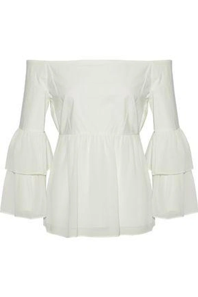 Rachel Zoe Off-the-shoulder Stretch-cotton And Gathered Chiffon Top In White