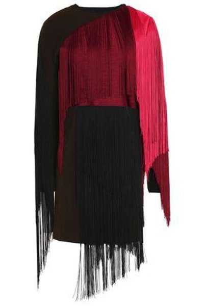 Lanvin Woman Fringed Color-block Wool-blend Mini Dress Burgundy