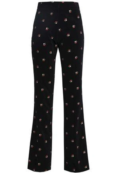Alexa Chung Woman Embroidered Cotton-velvet Straight-leg Trousers Black