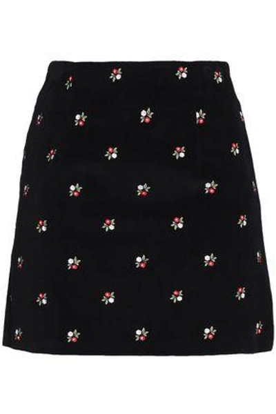 Alexa Chung Woman Embroidered Velvet Mini Skirt Black