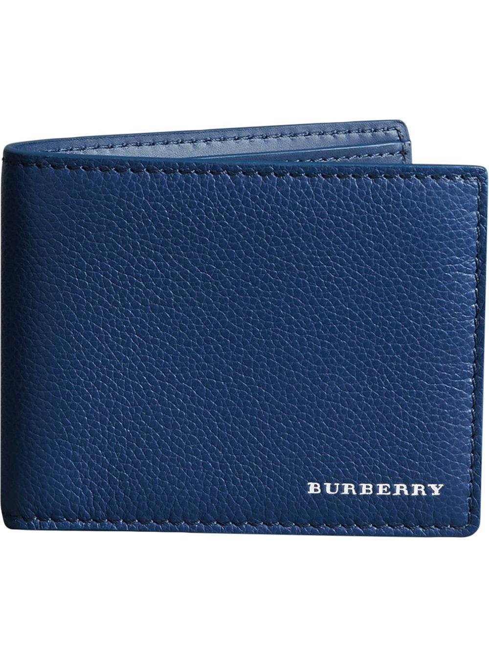 Grainy Leather Bifold Wallet - Blue 
