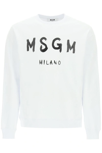 Msgm Brushed Logo Sweatshirt In White