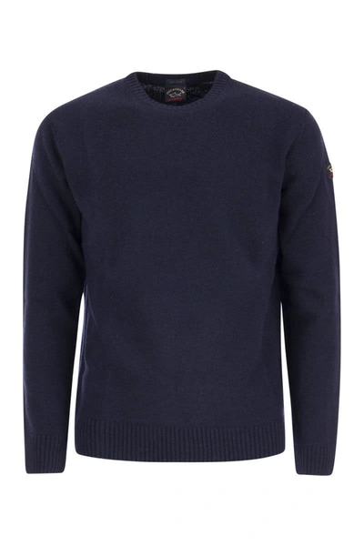 Paul & Shark Wool Crew Neck With Arm Patch In Blue