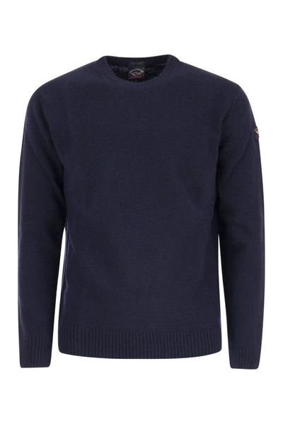 Paul & Shark Men's Wool Crew Neck With Arm Patch In Blue