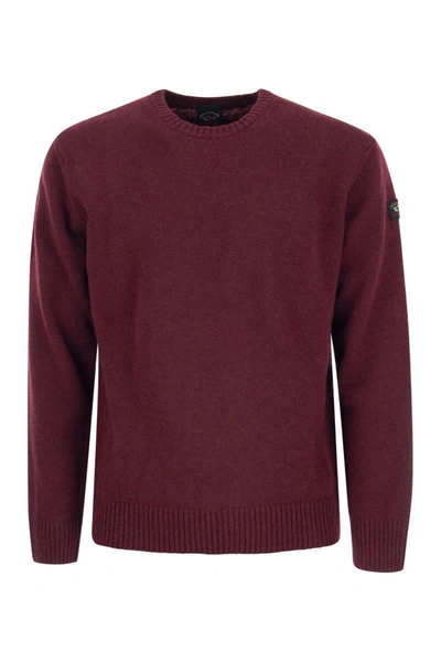 Paul & Shark Wool Crew Neck With Arm Patch In Bordeaux