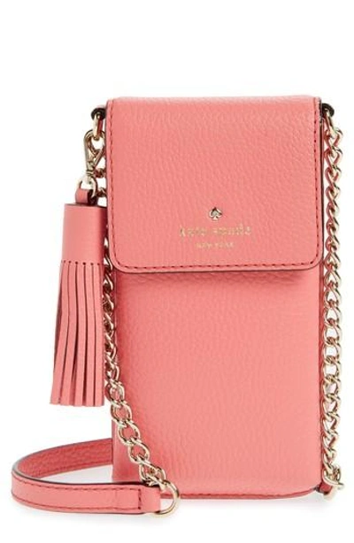 Kate Spade North/south Leather Smartphone Crossbody Bag - Pink In Coral Pebble