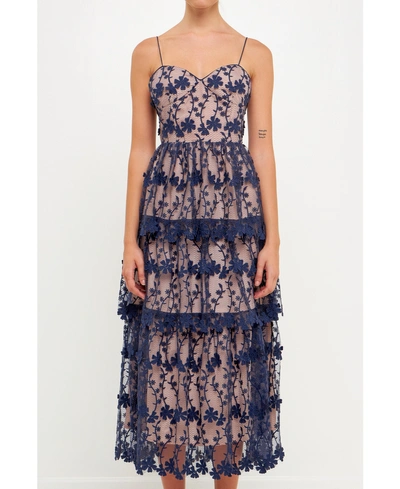 Endless Rose Women's Crochet Layered Midi Dress In Navy