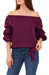 Vince Camuto Women's Off The Shoulder Bubble-sleeve Tie-front Top In Pickeled Beet