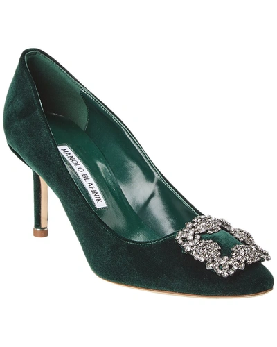 Manolo Blahnik Hangisi 90 Velvet Pump In Green