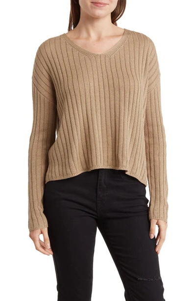 Love By Design Samantha V-neck Knit Blouse In Simply Taupe