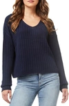 Love By Design Samantha V-neck Knit Blouse In Navy Blazer