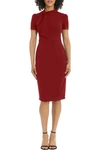 Maggy London Tie Neck Puff Sleeve Scuba Crepe Dress In Rhubarb