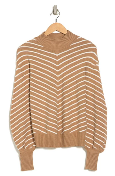 Laundry By Shelli Segal Chevron Stripe Sweater In Camel/ Marshm Stripe