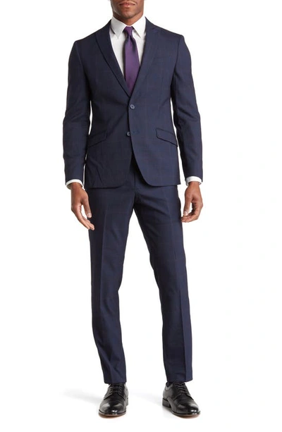 Savile Row Co Navy Plaid Peak Lapel Suit