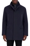 Cole Haan Plush Wool Blend Coat In Navy