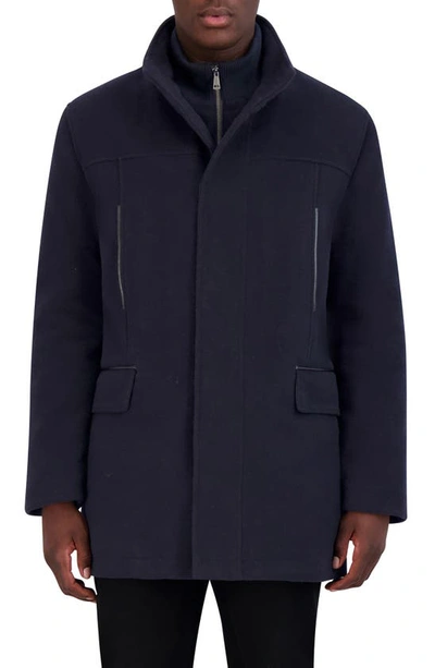 Cole Haan Plush Wool Blend Coat In Navy