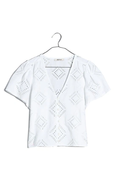 Madewell Eyelet Flutter Sleeve Crop Top In Eyelet White