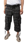 X-ray Belted Cargo Shorts In Plaid Charcoal