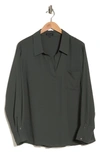 Pleione Long Sleeve Popover Blouse In Cypress