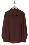 Pleione Long Sleeve Popover Blouse In Chocolate
