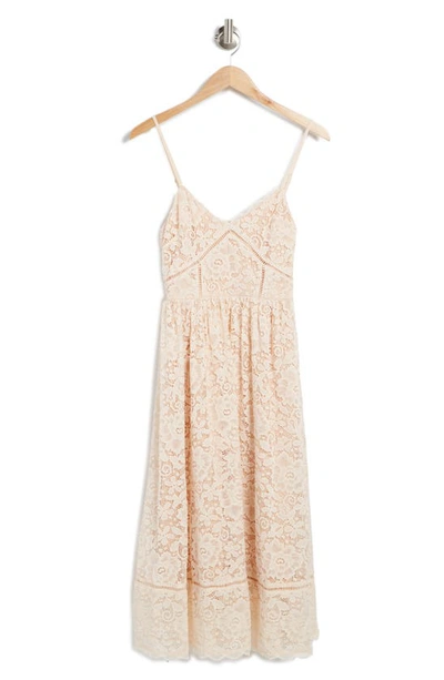 Nsr Crochet Stretch Lace Midi Dress In Champagne