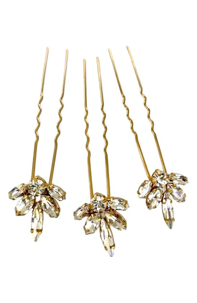 Brides And Hairpins Coco Set Of 3 Crystal Hair Pins In Gold