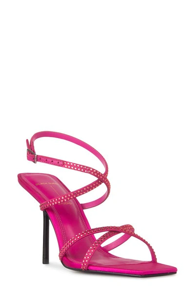 Black Suede Studio Gemma Ankle Strap Sandal In Berry Satin