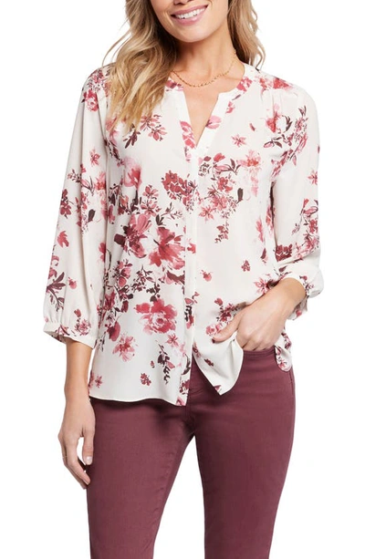 Nydj High-low Crepe Blouse In Harmony Garden