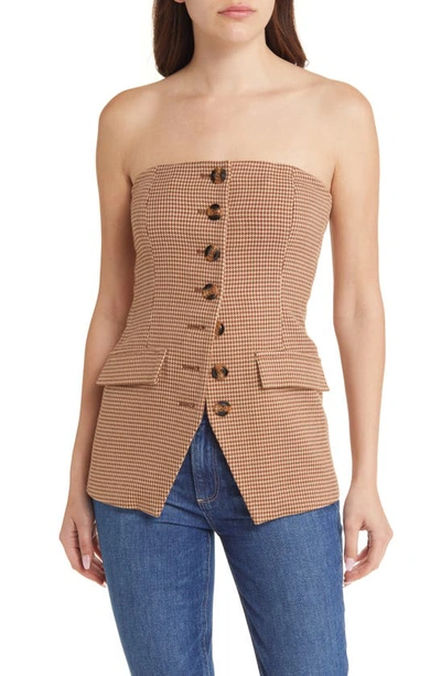 Favorite Daughter The Phoebe Bustier Top In Toffee Houndstooth