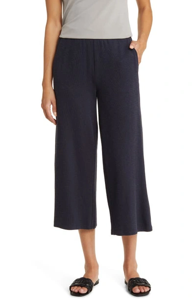 Eileen Fisher Wide Leg Organic Cotton Rib Crop Pants In Blue