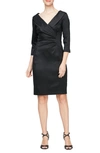 Alex Evenings Three-quarter Sleeve Taffeta Sheath Cocktail Dress In Black