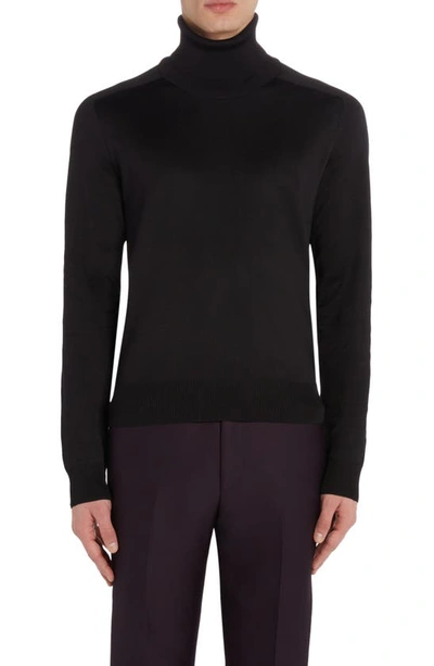 Tom Ford Turtleneck Double Face Silk Blend Jumper In Black