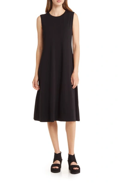 Eileen Fisher Crewneck Jersey A-line Dress In Black