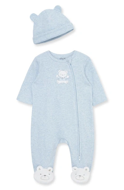 Little Me Babies' Blue Bear Cotton Footie & Hat Set