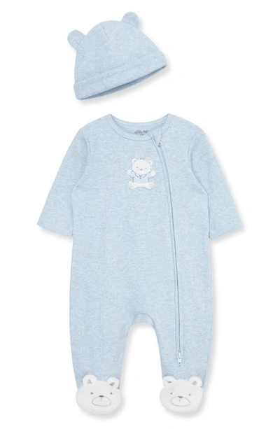 Little Me Babies'  Blue Bear Cotton Footie & Hat Set