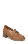 Dr. Scholl's Rate Up Block Heel Bit Loafer In Brown Faux Leather
