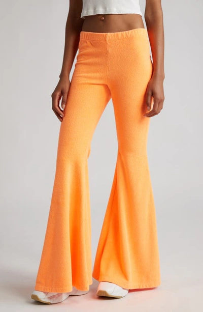 Erl French Terry Flared Wide Leg Pants In Orange