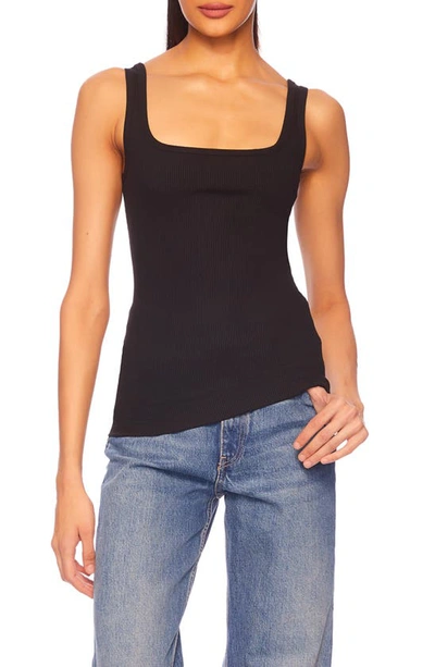 Susana Monaco Ribbed Square Neck Tank In Black