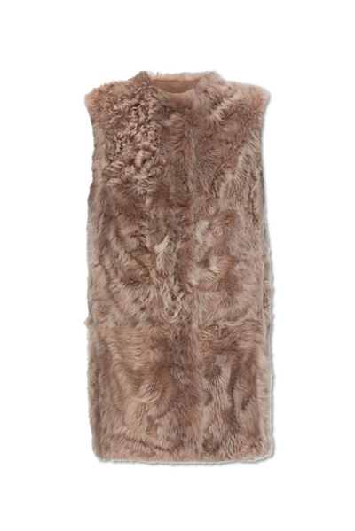 Dolce & Gabbana Faux-fur Sleeveless Coat In Beige