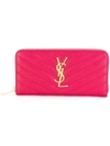 Saint Laurent Monogram Zip Around Wallet In Pink