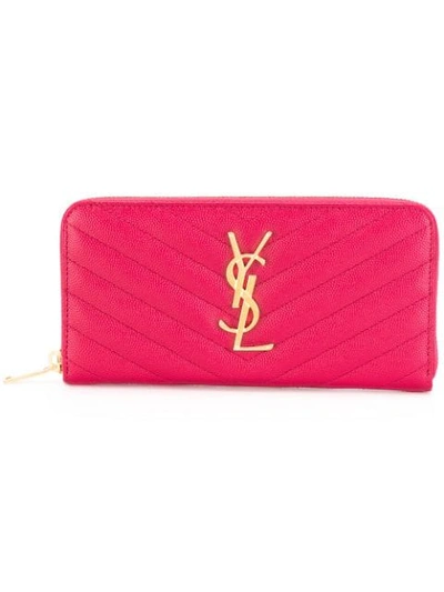 Saint Laurent Monogram Zip Around Wallet In Pink