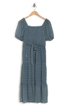 Lucky Brand Smocked Tiered Midi Dress In Dk Blue Medallion