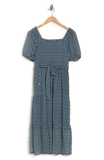 lucky brand smocked midi dress FLORAL PRINT MIX SMOCKED MIDI DRESS
