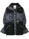 Sacai Floral Embroidered Padded Jacket In Dnavy Off White