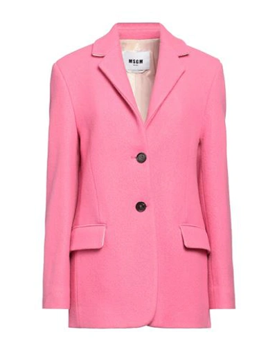 Msgm Wool Suiting Jacket In Pink Virgin Wool With Jewelled Applications