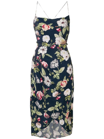 Alice And Olivia Reena Wrap-effect Floral-print Matte-satin Dress In Navy